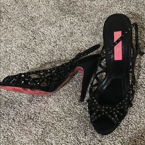 Betsey Johnson Black Scorpio Stiletto Heels Bejeweled Size 5.5 RARE
